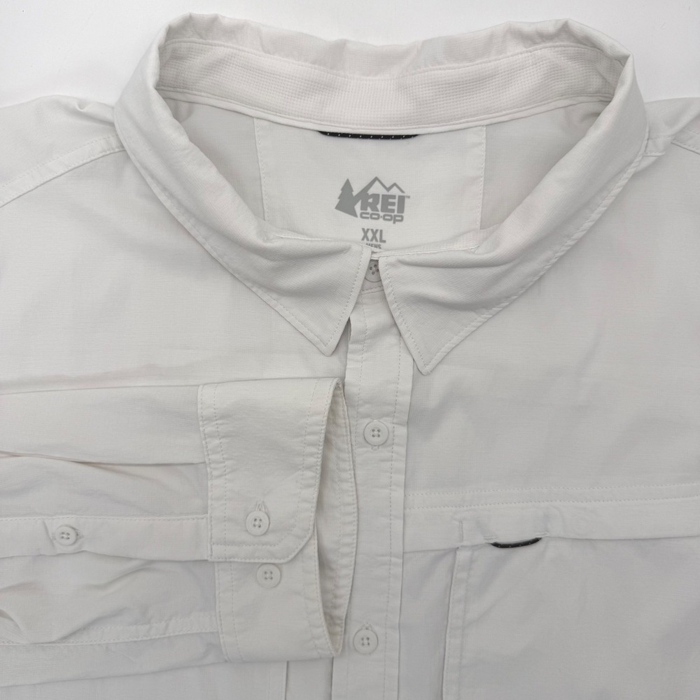 REI Co-op Button Down Mens XXL White Sahara Long Sleeve Hiking Technical Shirt